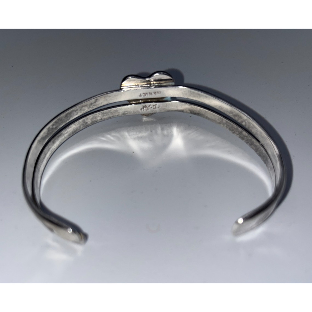 Vintage STERLING SILVER 925 Puffy Heart Love Gift Double Banded Cuff Bracelet - Picture 9 of 14